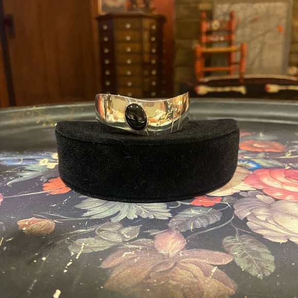 Southwestern/Modern Vintage Silver and Black Onyx Cuff Bracelet